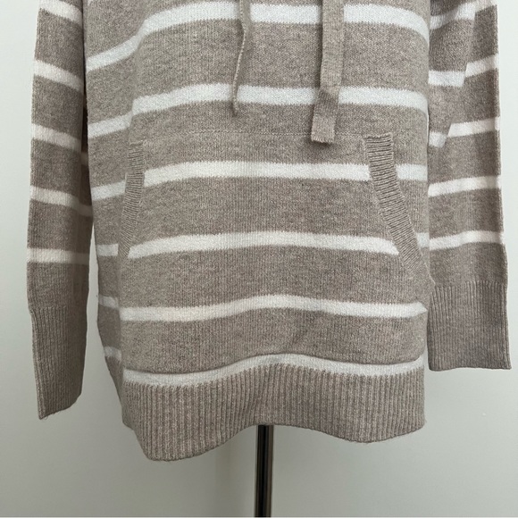NWT Loft Striped Drawstring Neck Pocket Sweater Stone Heather - Picture 8 of 15